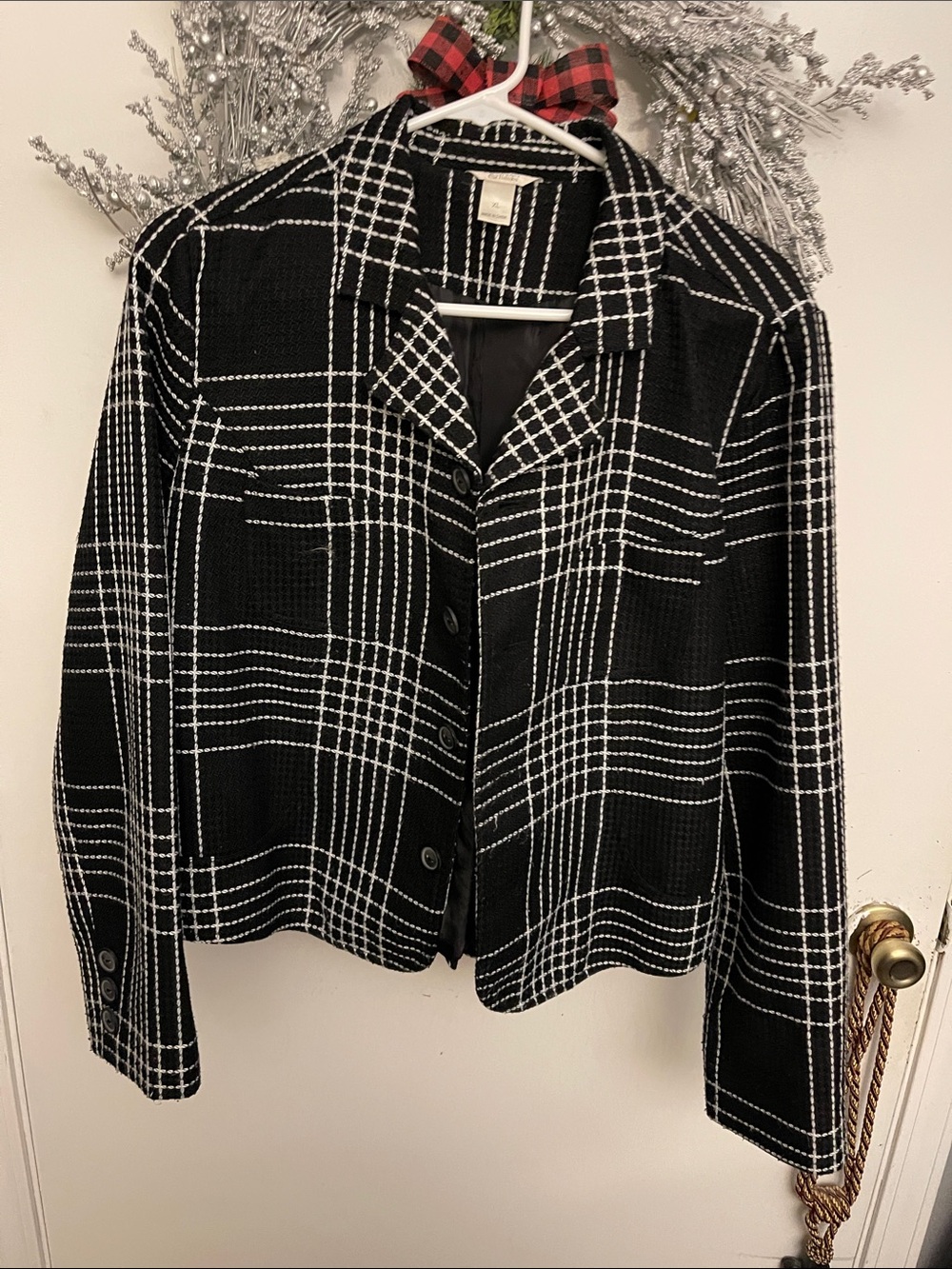 Christopher & Banks Black and White Plaid Blazer